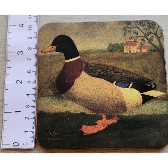COASTERS-VINTAGE E.B. PIMPERNEL-Duck-Mallard-Cork Backing-Set of 6 - Picture 5 of 10